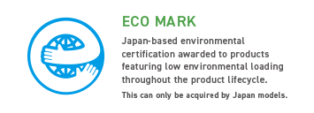 ECO MARK In Japan ansässige Umweltzertifizierung für Produkte, die während des gesamten Produktlebenszyklus eine geringe Umweltbelastung aufweisen.  Dies kann nur von japanischen Modellen erworben werden.